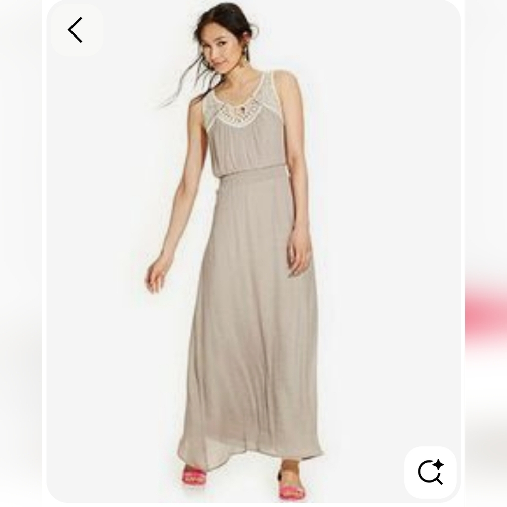 AB Studio Cream Sleeveless Dress with Crochet Neckline